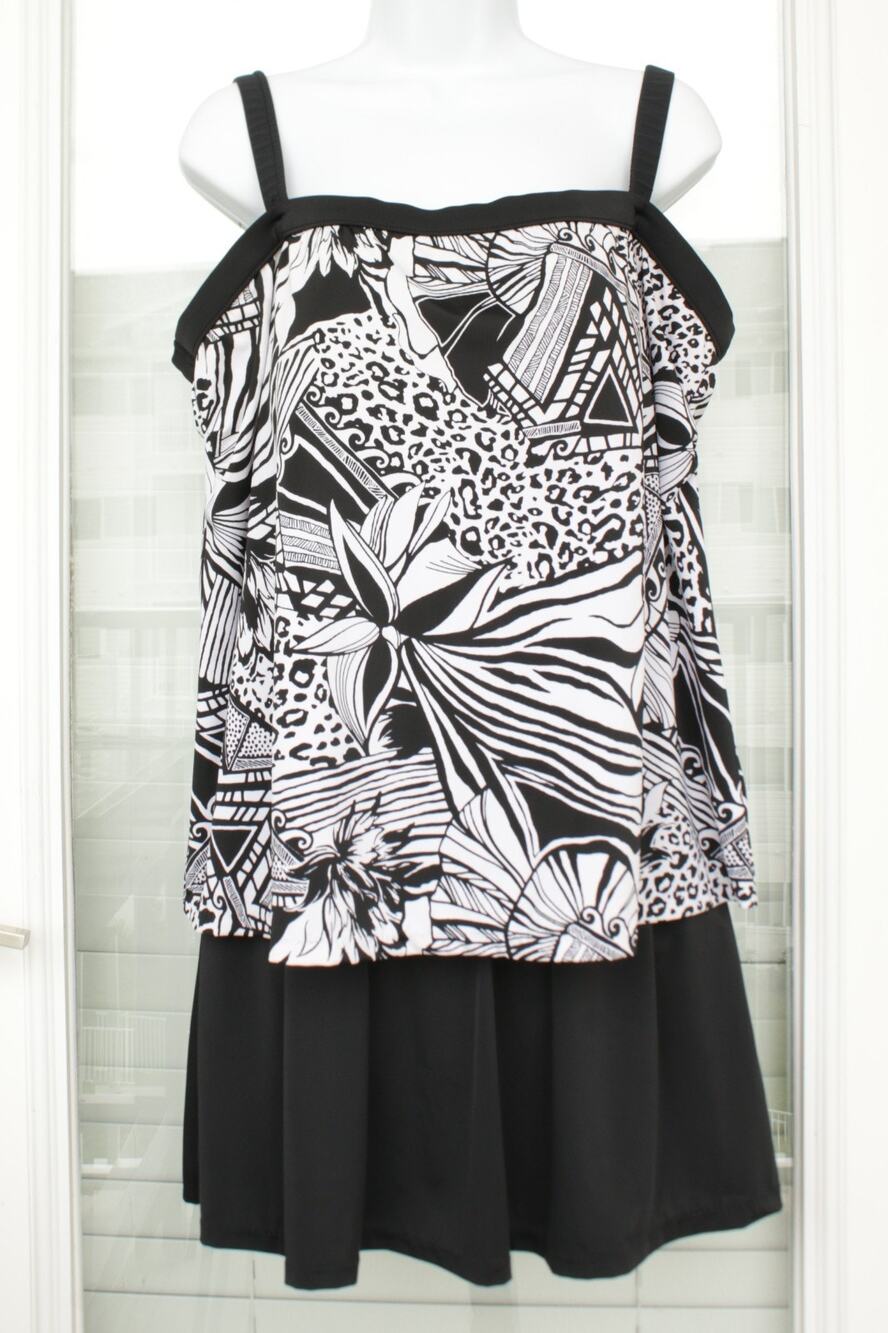 Maxine of Hollywood Swimdress Black White Animal Print Plus Size 20W